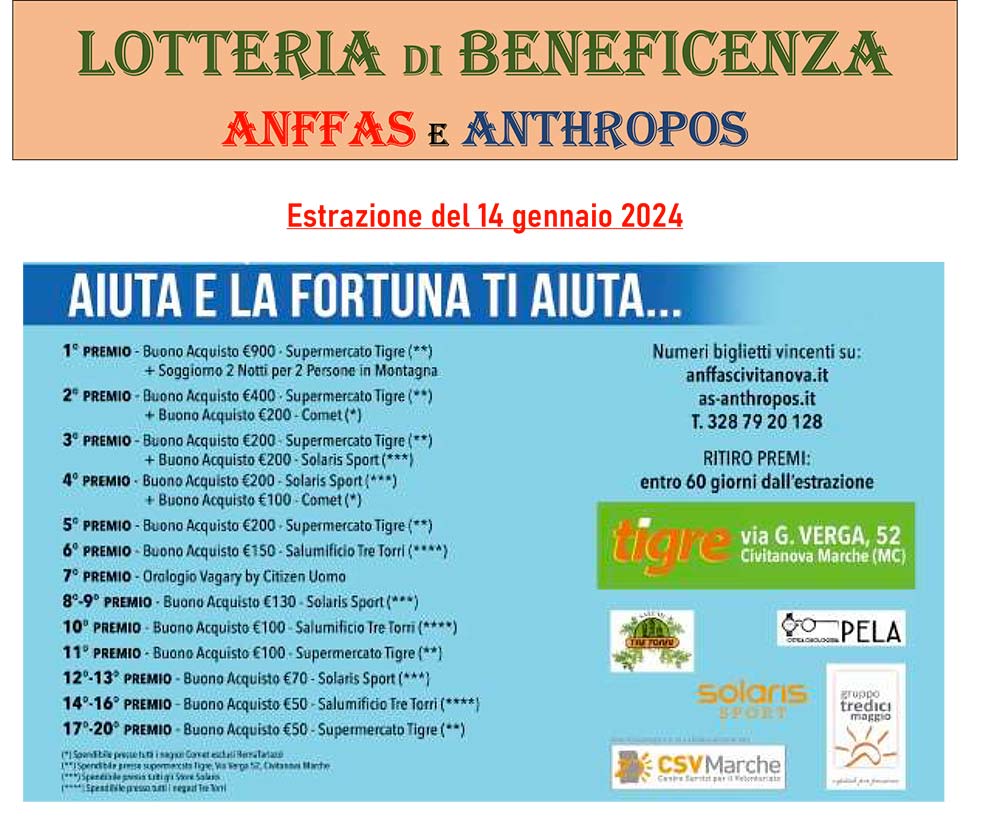Biglietti Vincenti  Lotteria Di Beneficenza 24  – News